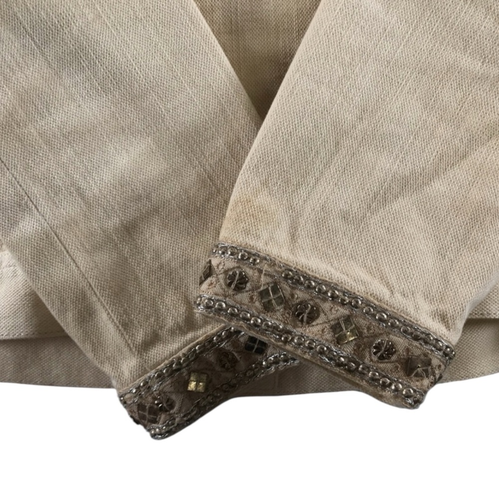 ELIE TAHARI Cotton Leather Blingy Trim Jacket in Cream Size Small — GORGEOUS!!! - Picture 9 of 11